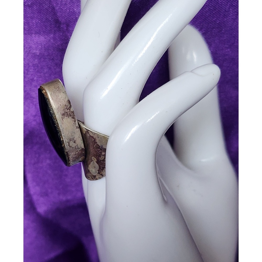 VTG Mexico Taxco 925 Sterling Silver Black Onyx Oval Ring Size 8.25 READ - Picture 9 of 9